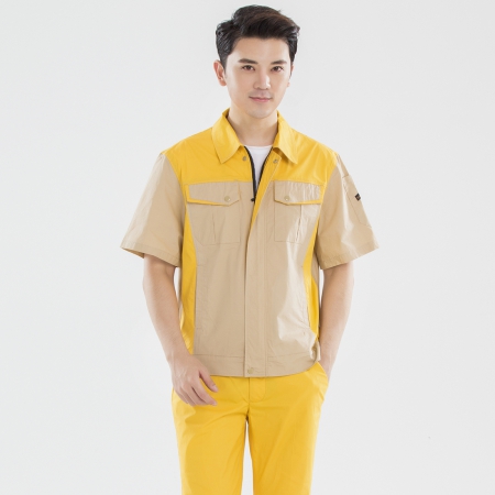 黄拼驼色夏季工作服
